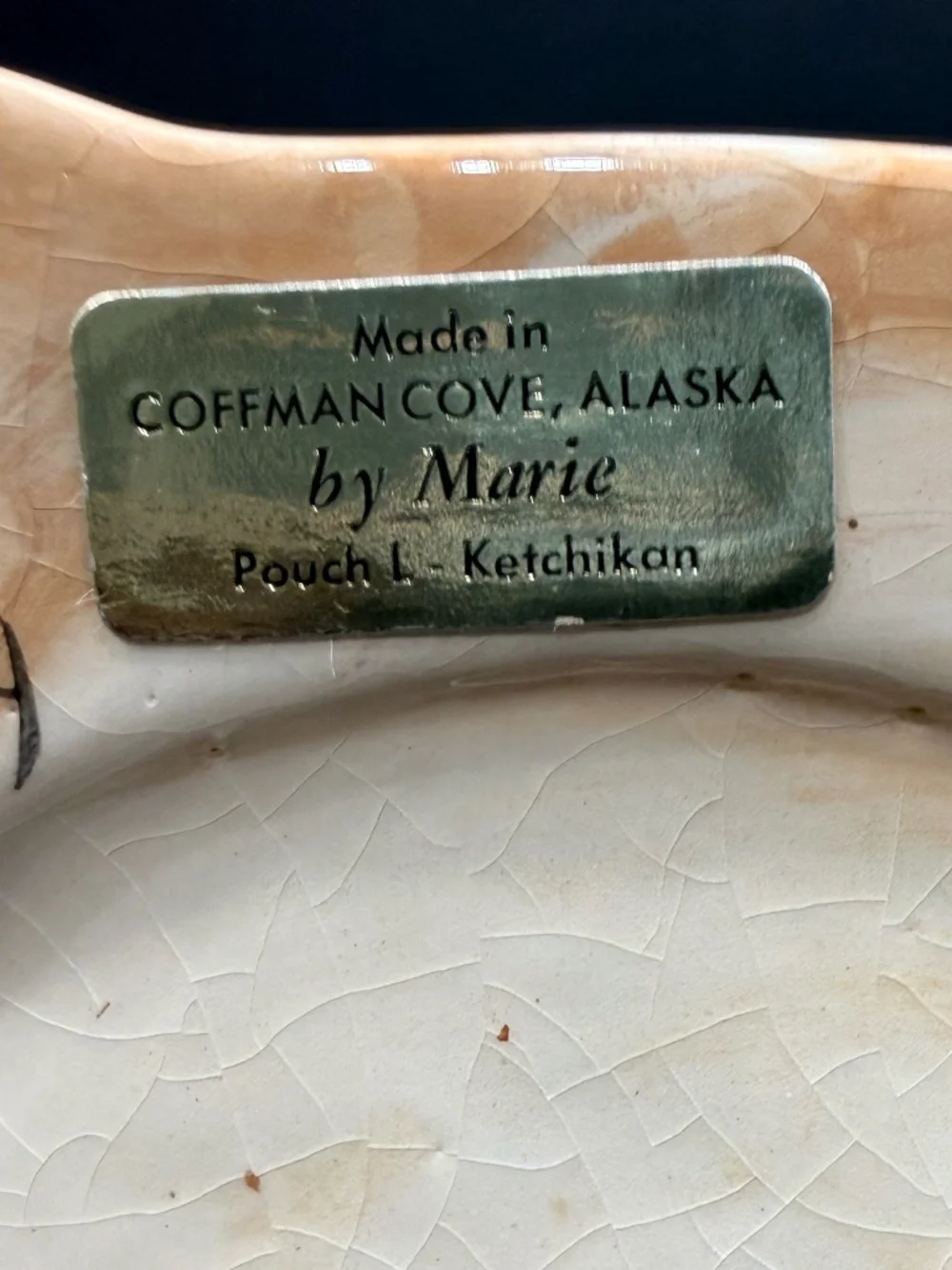 Alaska Clay Grizzly Bear with Fish Ashtray by Marie Pouch L - Ketchikan